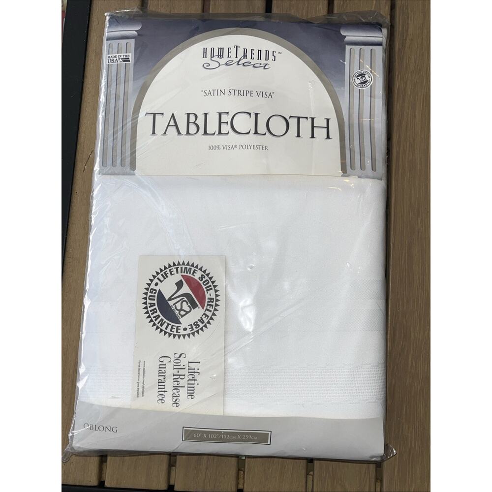 Tablecloth Hometrends Select Satin Stripe Visa White 60 x 202 New (SB5)